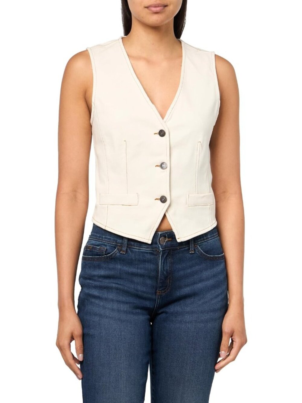 Steve Madden Women's Oatmeal Crew Neck Sleeveless Regular Fit Selene Vest